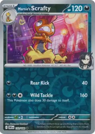 133/182 Marnie's Scrafty Reverse Holo Destined Rivals Pokémon Card