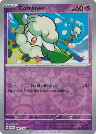 034/091 Cottonee Reverse Holo Paldean Fates Pokémon Card