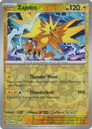 065/167 Zapdos Reverse Holo Twilight Masquerade Pokémon Card