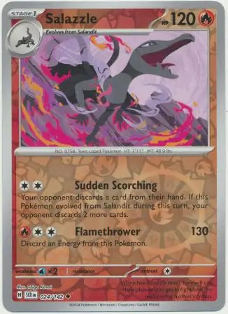 024/142 Salazzle Reverse Holo Stellar Crown Pokémon Card