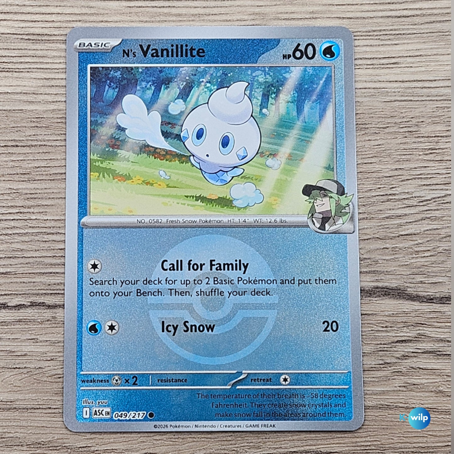 049/217 N's Vanillite Pokeball Reverse Holo Ascended Heroes Pokémon Trading Card