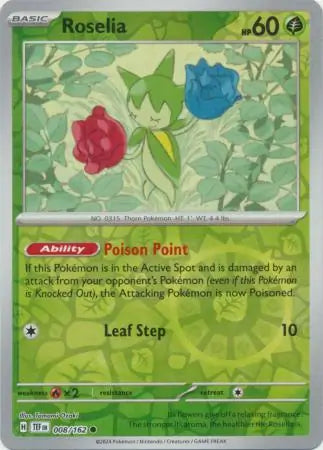 008/162 Roselia Reverse Holo Temporal Forces Pokémon Card