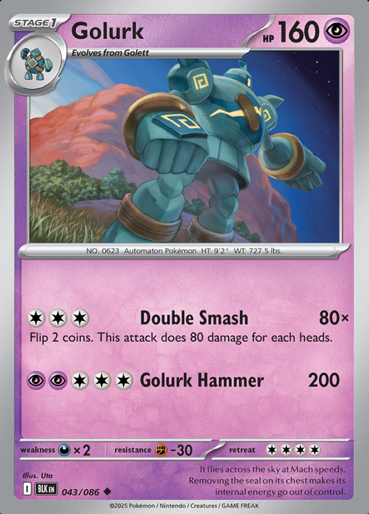 043/086 Golurk Black Bolt Pokémon Card