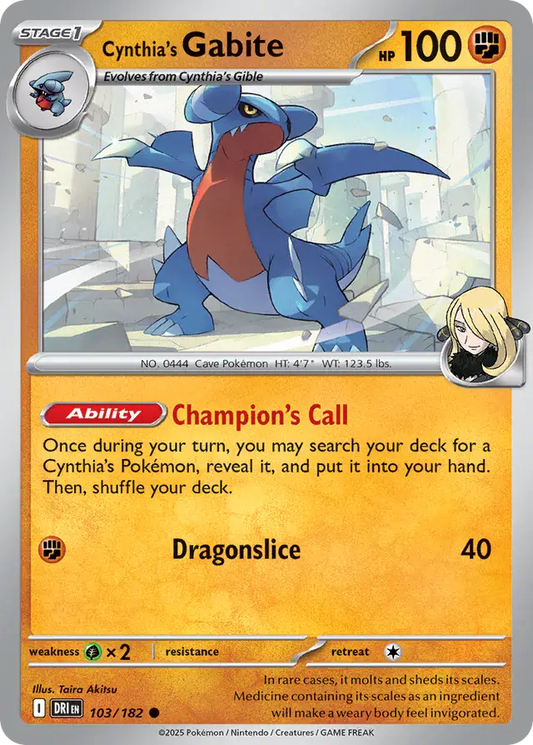 103/182 Cynthia's Gabite Destined Rivals Pokémon Card