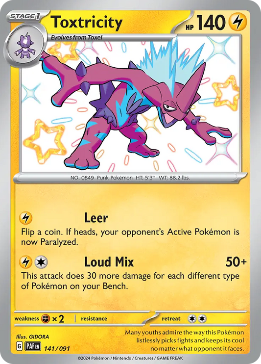 141/091 Toxtricity Paldean Fates Pokémon Card