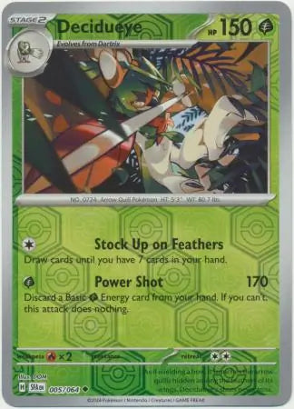 005/064 Decidueye Reverse Holo Shrouded Fable Pokémon Card