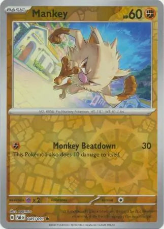 045/091 Mankey Reverse Holo Paldean Fates Pokémon Card