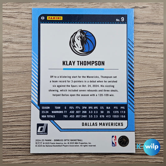 009 Klay Thompson, Dallas Mavericks 2024/2025 Donruss Optic Basketball Panini Trading Card