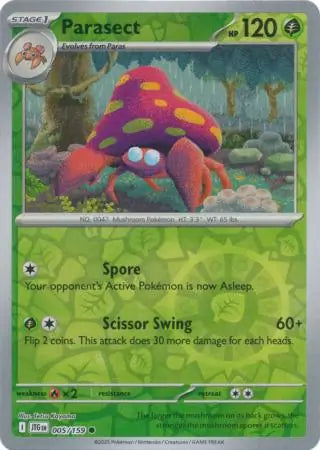 005/159 Parasect Reverse Holo Journey Together Pokémon Card