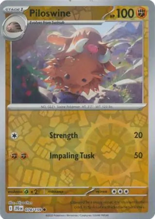 078/159 Piloswine Reverse Holo Journey Together Pokémon Card