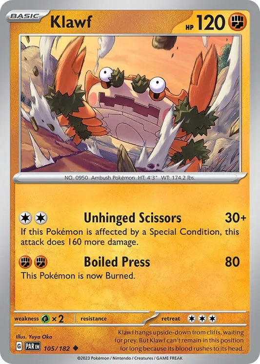 105/182 Klawf Paradox Rift Pokémon Card