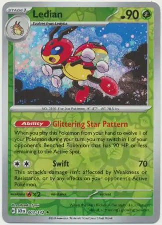 003/142 Ledian Reverse Holo Stellar Crown Pokémon Card