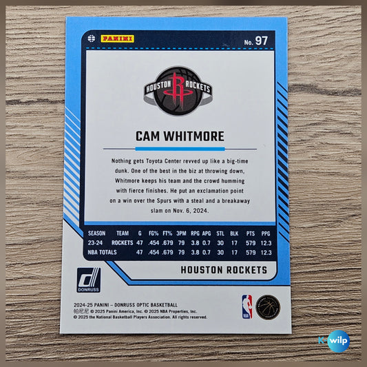 097 Cam Whitmore, Houston Rockets 2024/2025 Donruss Optic Basketball Panini Trading Card
