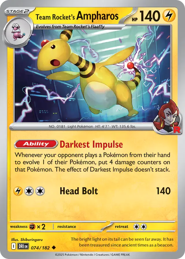 074/182 Team Rocket's Ampharos Destined Rivals Pokémon Card
