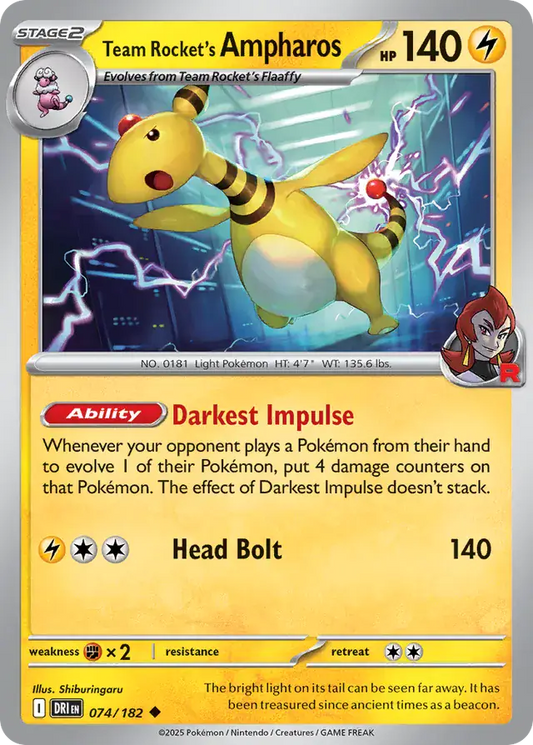 074/182 Team Rocket's Ampharos Destined Rivals Pokémon Card