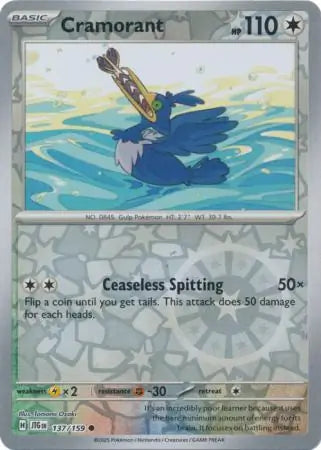 137/159 Cramorant Reverse Holo Journey Together Pokémon Card