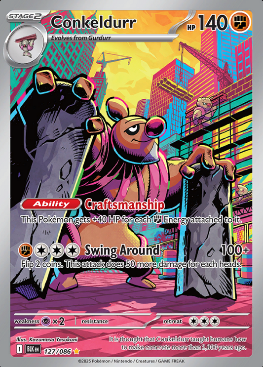 127/086 Conkeldurr Illustration Rare Black Bolt Pokémon Card