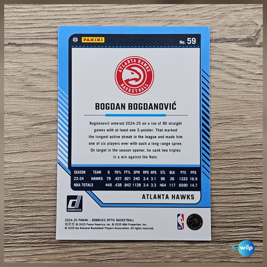 059 Bogdan Bogdanovic, Atlanta Hawks 2024/2025 Donruss Optic Basketball Panini Trading Card