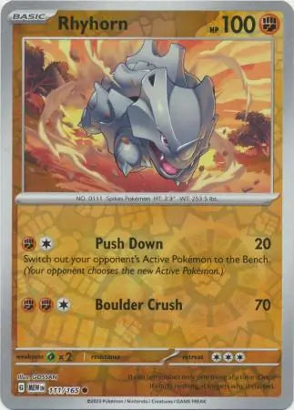 111/165 Rhyhorn Reverse Holo 151 Pokémon Card