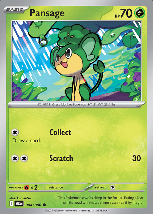 004/086 Pansage Black Bolt Pokémon Card