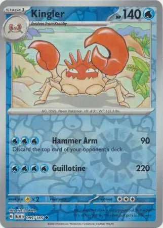099/165 Kingler Reverse Holo 151 Pokémon Card