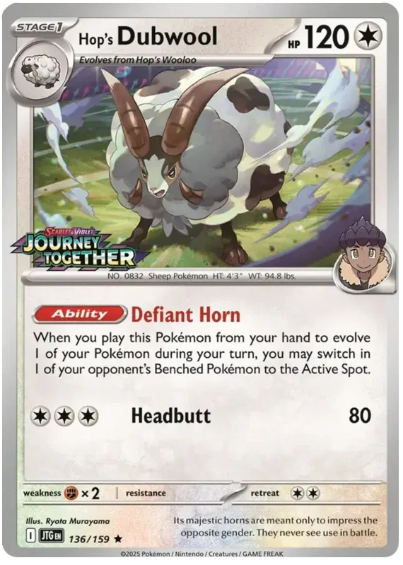 136/159 Hop's Dubwool Journey Together Pokémon Card