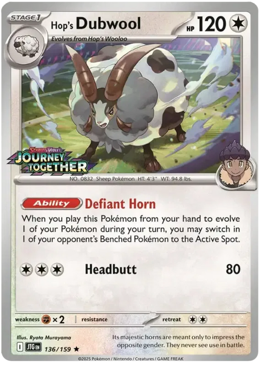 136/159 Hop's Dubwool Journey Together Pokémon Card