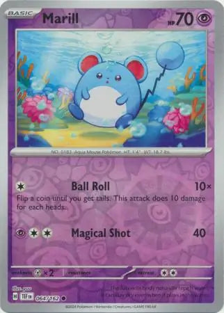 064/162 Marill Reverse Holo Temporal Forces Pokémon Card