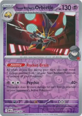 089/182 Team Rocket's Orbeetle Reverse Holo Destined Rivals Pokémon Card