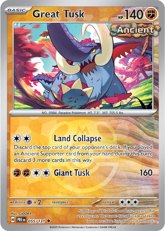055/131 Great Tusk Master Ball Holo Prismatic Evolutions Pokémon Card