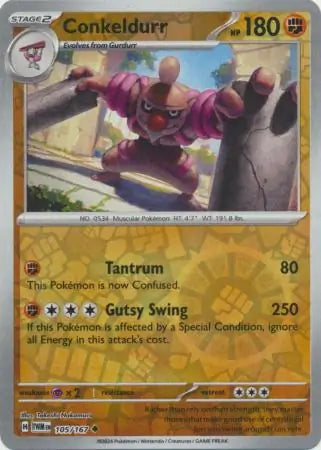 105/167 Conkeldurr Reverse Holo Twilight Masquerade Pokémon Card