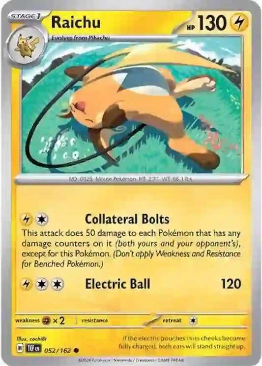 052/162 Raichu Scarlet & Violet Temporal Forces Pokémon Card