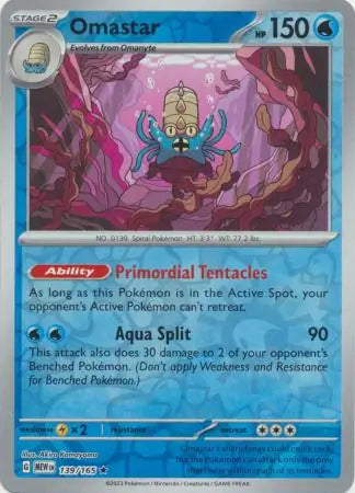 139/165 Omastar Reverse Holo 151 Pokémon Card