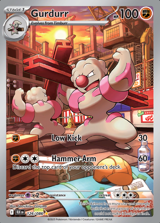 126/086 Gurdurr Illustration Rare Black Bolt Pokémon Card