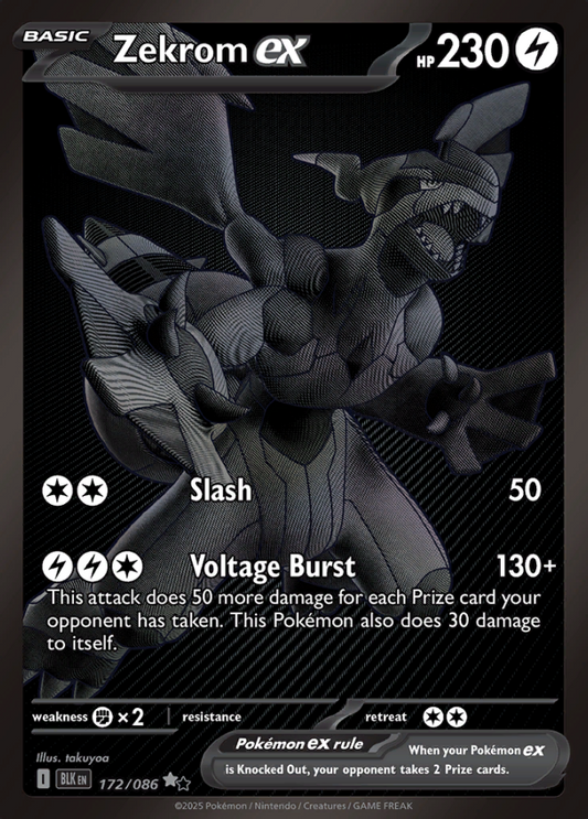 172/086 Zekrom ex Black White  Rare Black Bolt Pokémon Card
