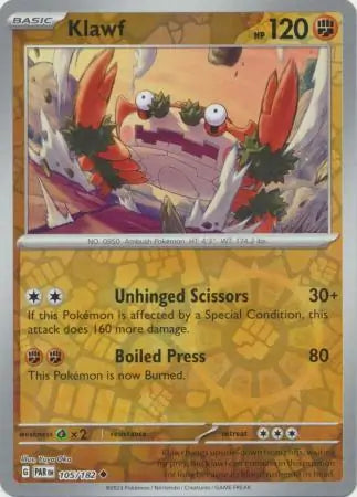 105/182 Klawf Reverse Holo Paradox Rift Pokémon Card