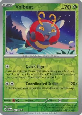 009/167 Volbeat Reverse Holo Twilight Masquerade Pokémon Card