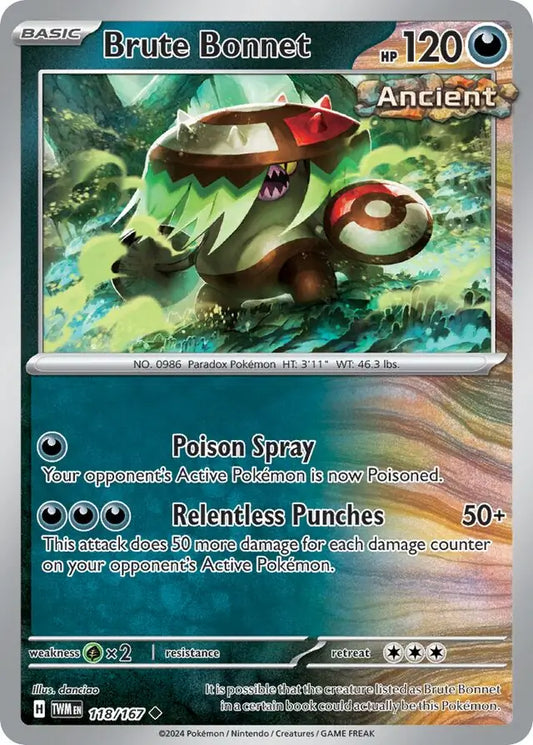 118/167 Brute Bonnet Twilight Masquerade Pokémon Card
