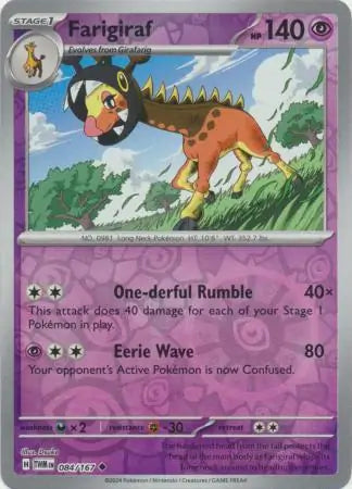 084/167 Farigiraf Reverse Holo Twilight Masquerade Pokémon Card