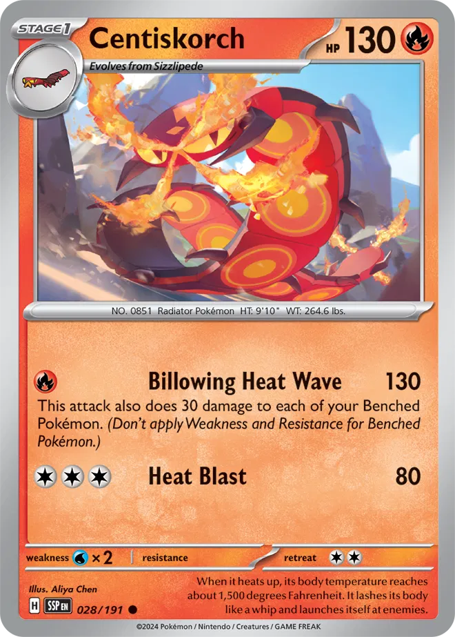 028/191 Centiskorch Surging Sparks Pokémon Card
