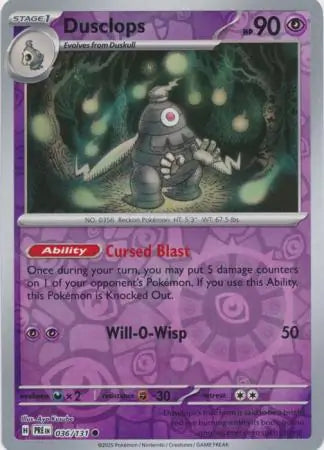 036/131 Dusclops Reverse Holo Prismatic Evolutions Pokémon Card