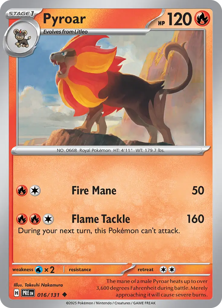 016/131 Pyroar Prismatic Evolutions Pokémon Card