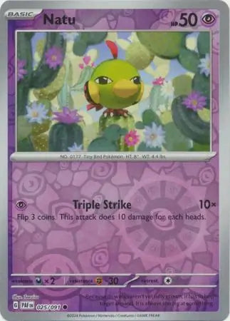 025/091 Natu Reverse Holo Paldean Fates Pokémon Card