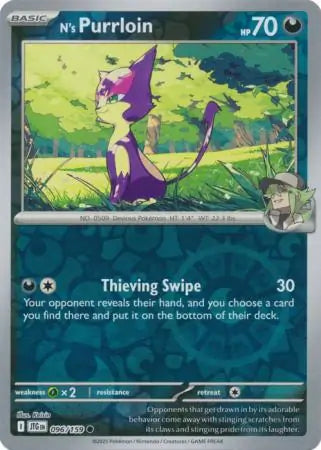 096/159 N's Purrloin Reverse Holo Journey Together Pokémon Card