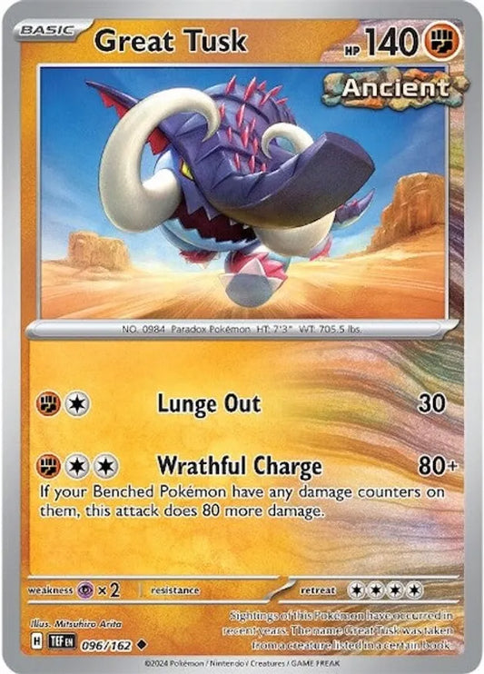 096/162 Great Tusk Scarlet & Violet Temporal Forces Pokémon Card