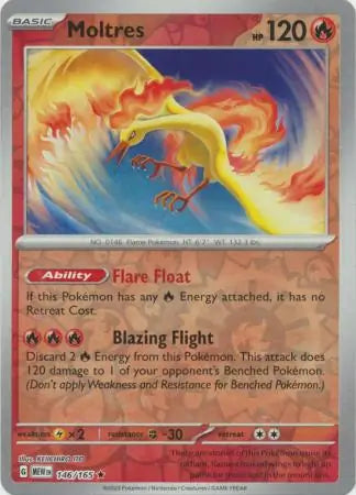 146/165 Moltres Reverse Holo 151 Pokémon Card