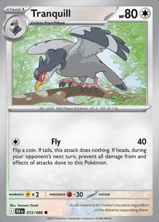072/086 Tranquill Black Bolt Pokémon Card