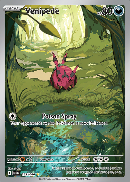 132/086 Venipede Illustration Rare Black Bolt Pokémon Card