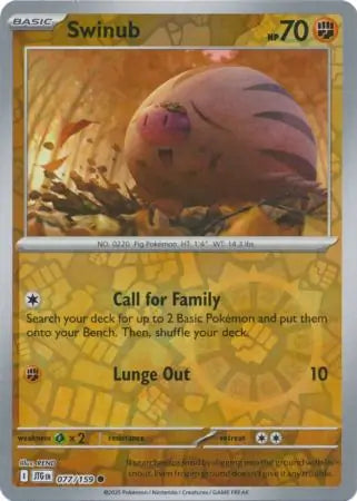 077/159 Swinub Reverse Holo Journey Together Pokémon Card