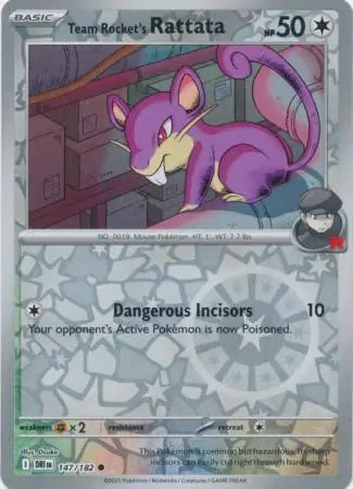 147/182 Team Rocket's Rattata Reverse Holo Destined Rivals Pokémon Card
